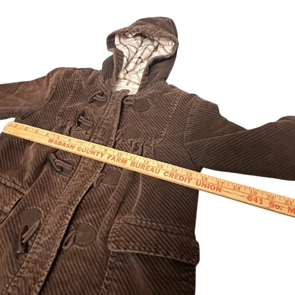 Old Navy Kids Brown Corduroy‎ Toggle Duffle Coat Hooded Plaid Fleece Lined Large